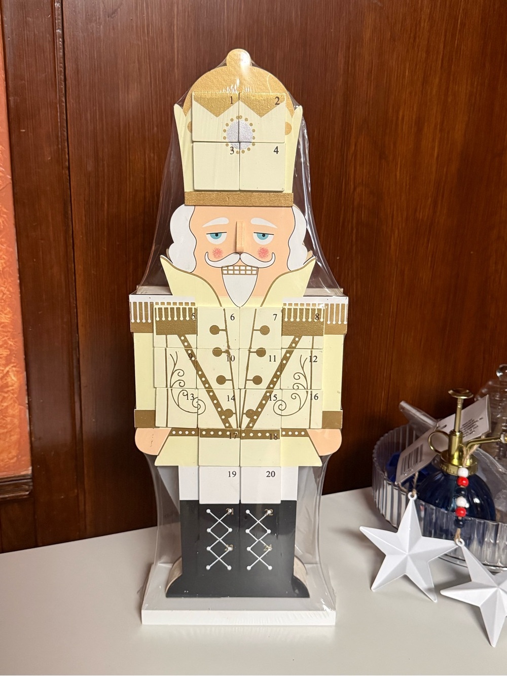 Cream and Gold wooden Nutcracker advent calendar